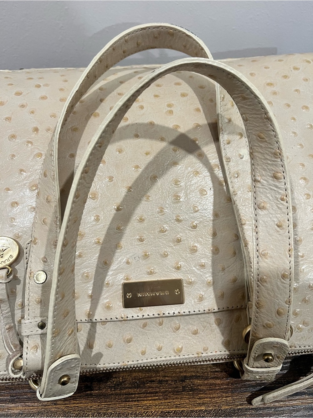 Brahmin Cream Ostrich-Textured Tote with Matching Croc Wallet - Picture 8 of 12